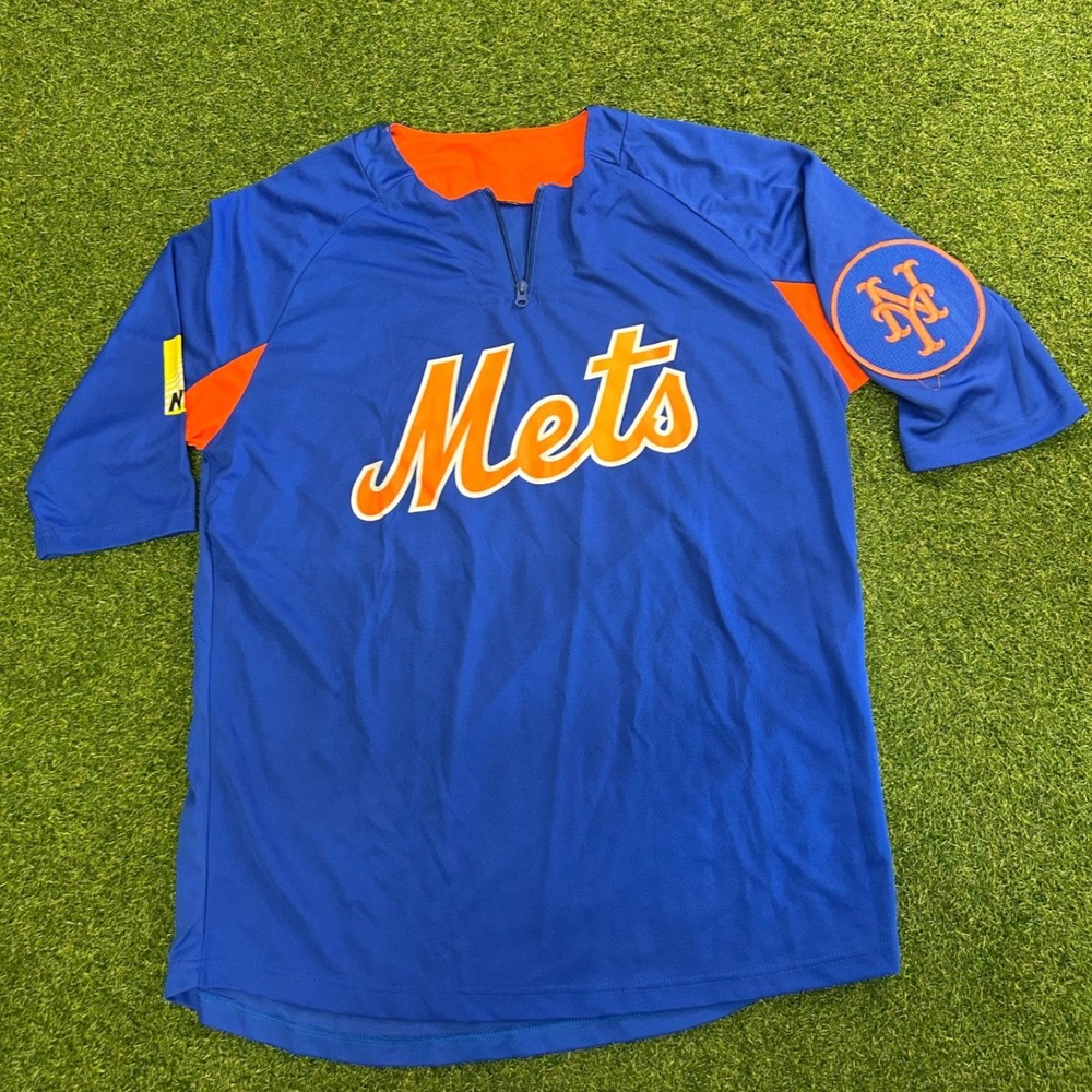 New York Mets Quarter Zip Baseball Jersey Blue Orange #21 Nikon Logo Mens L